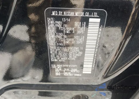 2015 Nissan Quest Platinum/S/Sl/Sv from USA, damaged, VIN JN8AE2KP6F9123371